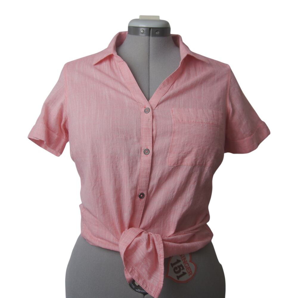 Columbia Coral Button Down Shirt Sz S Short Sleeve Hidden Pocket